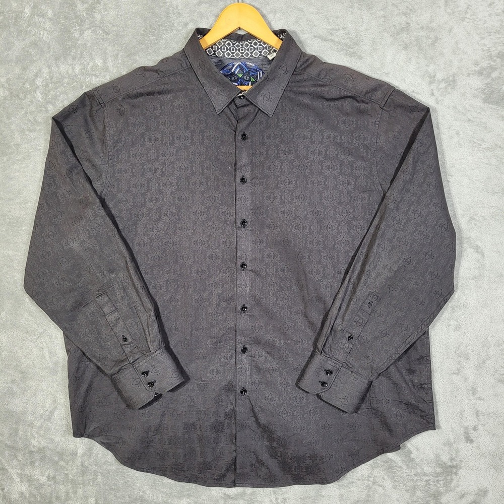 Robert Graham Shirt Mens 2XL Black Patterned Long Sleeve Button Up Cotton Dress